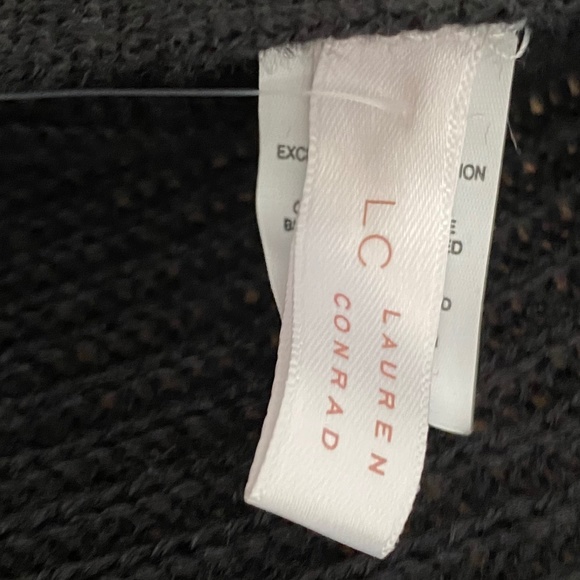 LC LAUREN CONRAD Sweater Wrap Poncho Velvet Crisscross Knit Black One Size - Picture 6 of 8
